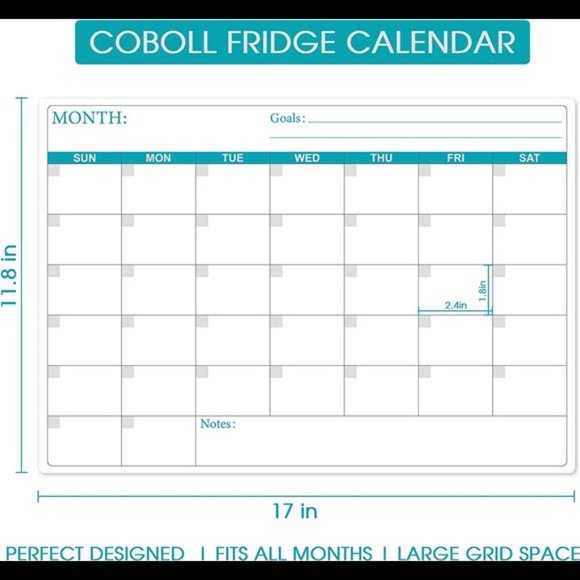 Calendar for Refrigerator Planner, Fridge Magnetic with Six Markers 11.8" x 17" - Picture 2 of 6